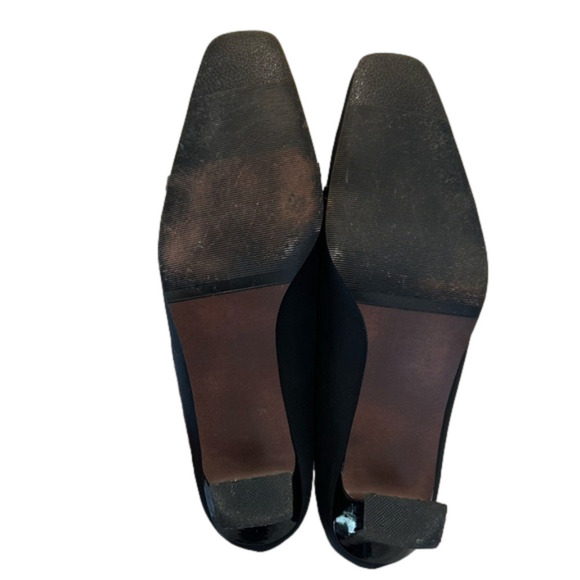 VINTAGE NIKKI Woman’s black shoes patent leather bow & kitty heels size 7.5 - Picture 4 of 6